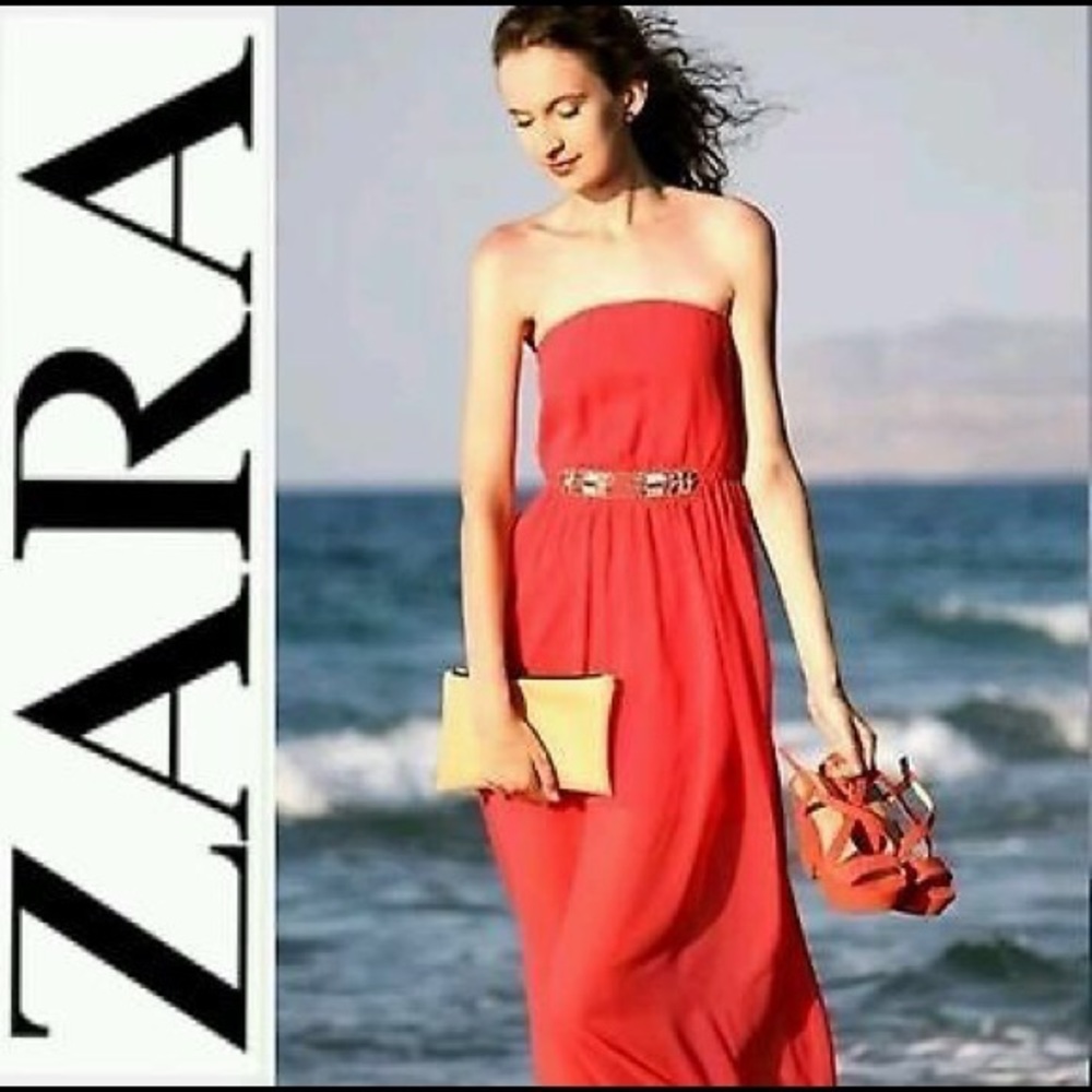 ZARA coral chiffon maxi dress - medium